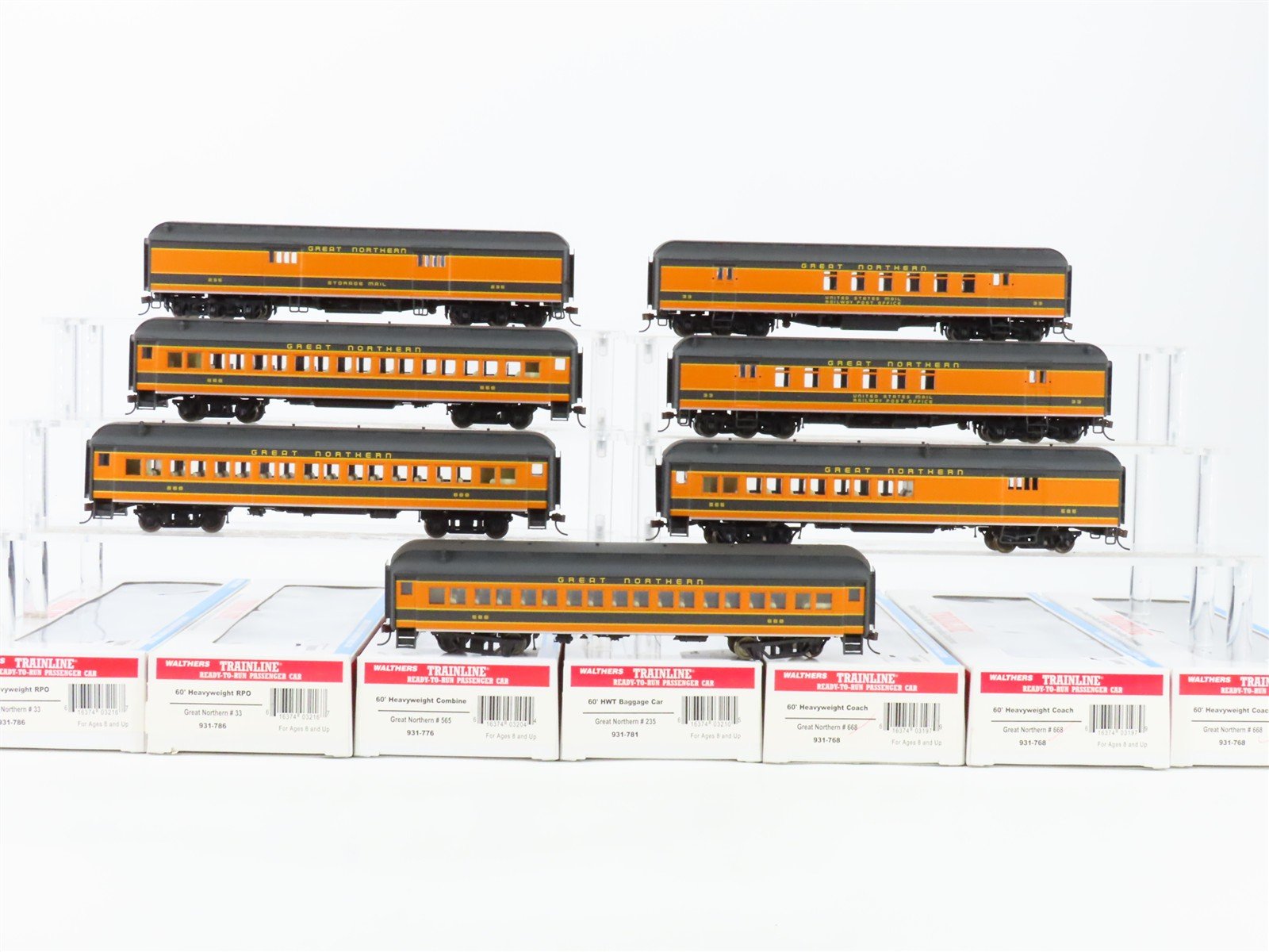 LOT of 7 HO Scale Walthers Trainline GN Great Northern Passenger Cars