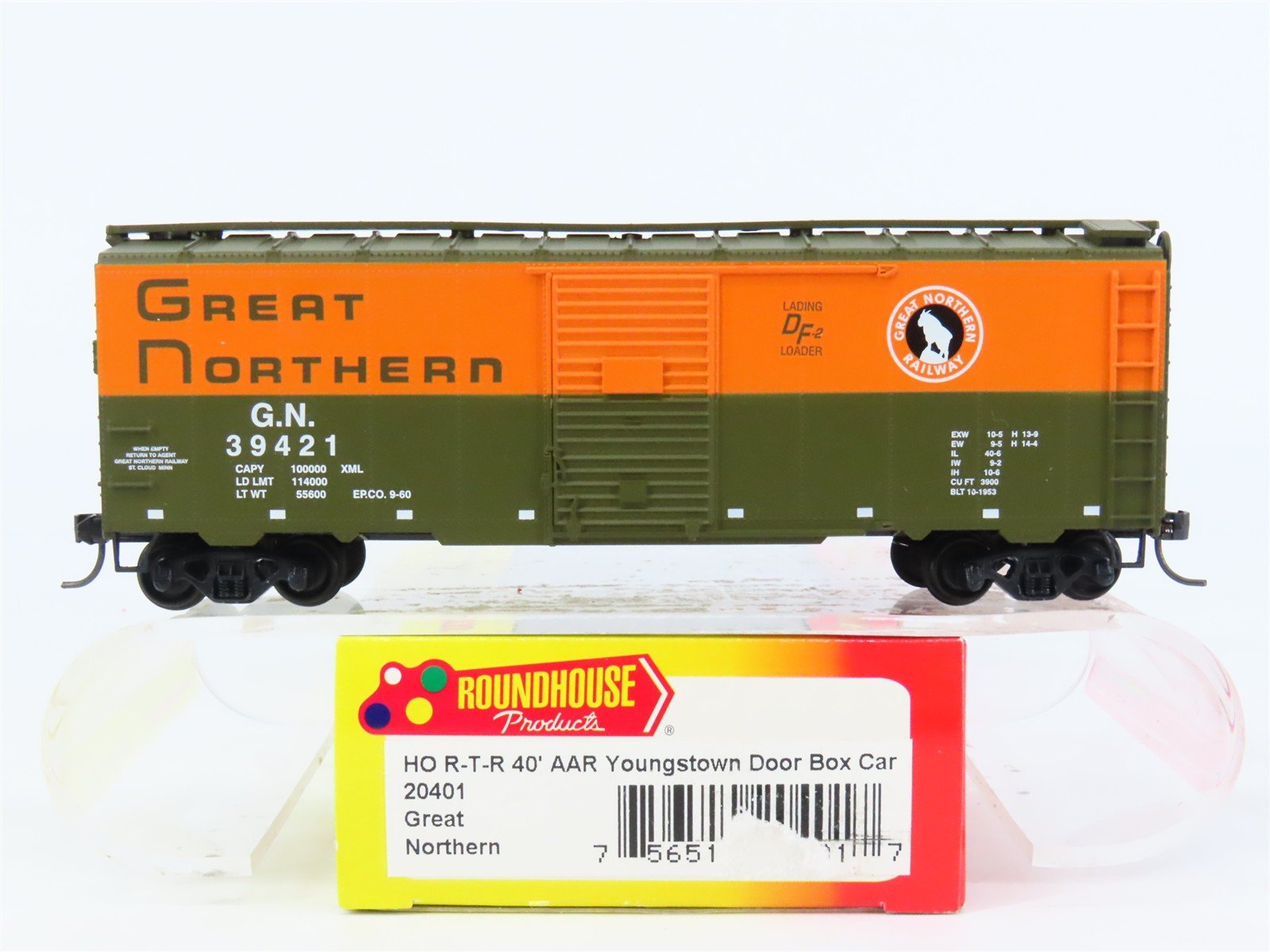 HO Scale Roundhouse 20401 GN Great Northern AAR 40' Single Door Box Car #39421