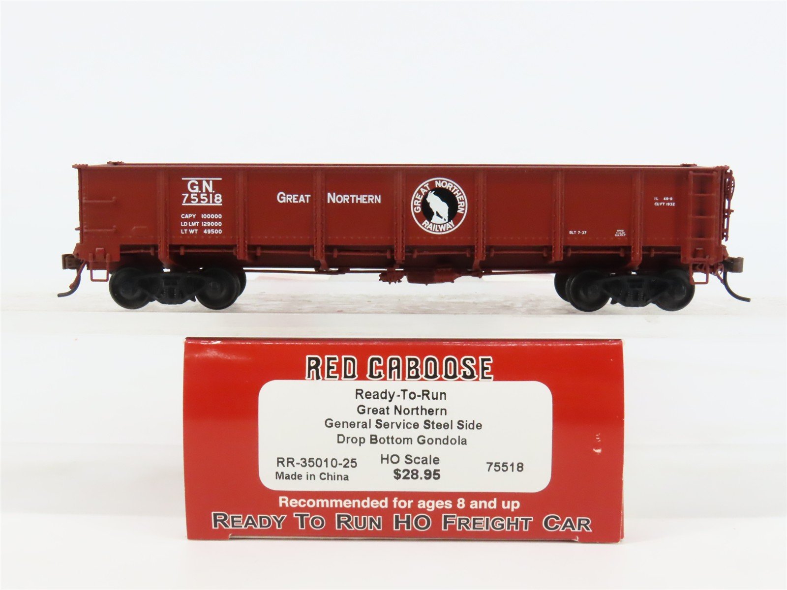 HO Scale Red Caboose RR-35010-25 GN Great Northern Drop Bottom Gondola #75518