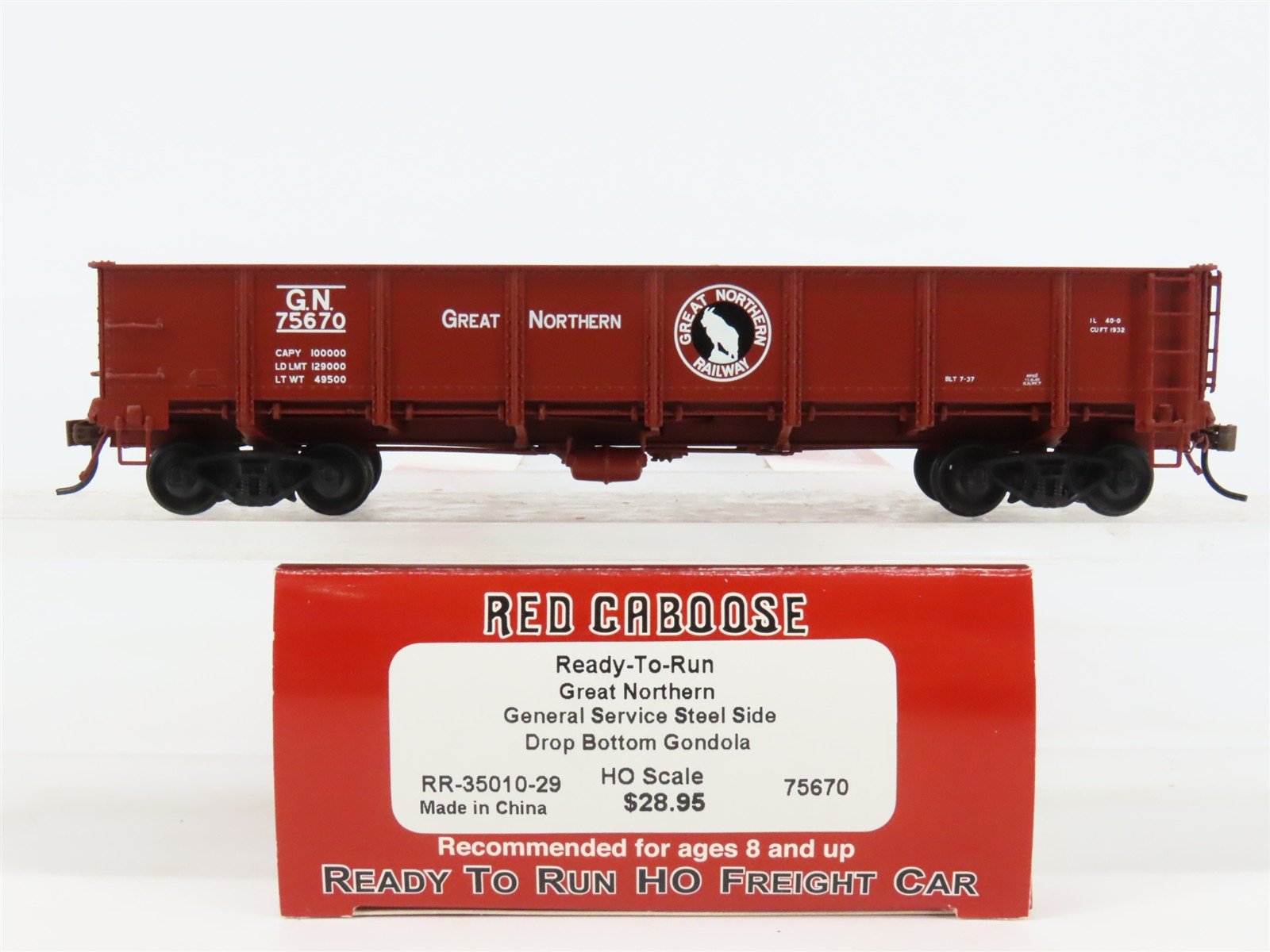 HO Scale Red Caboose RR-35010-29 GN Great Northern Drop Bottom Gondola #75670