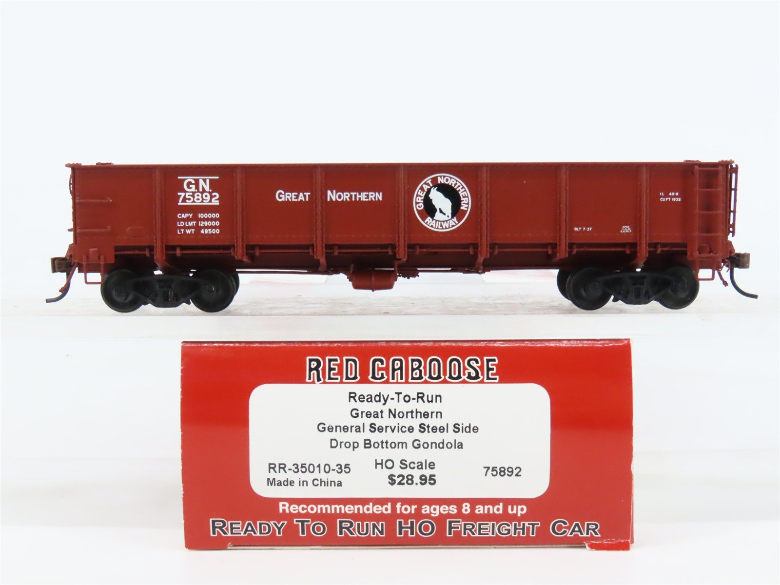 HO Scale Red Caboose RR-35010-35 GN Great Northern Drop Bottom Gondola #75892