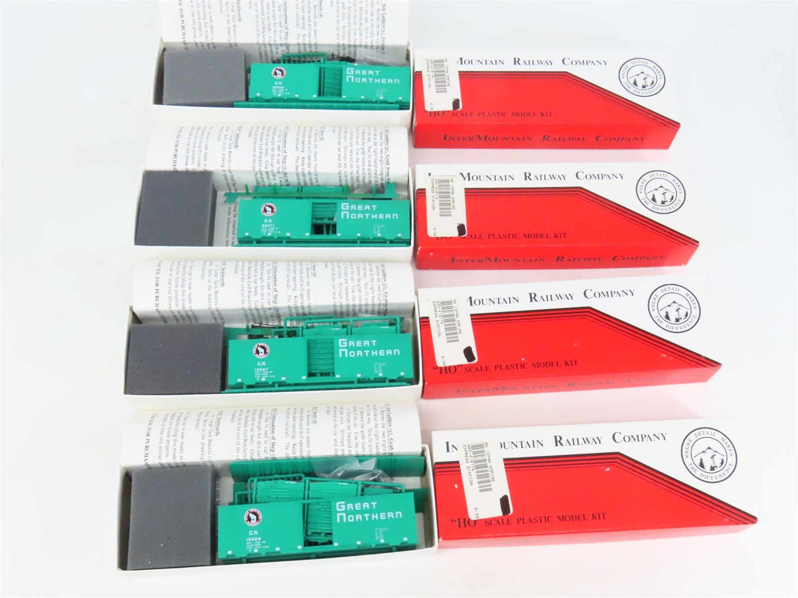 LOT of 4 HO Scale Intermountain GN Great Northern 40' 12-Panel Boxcar Kits
