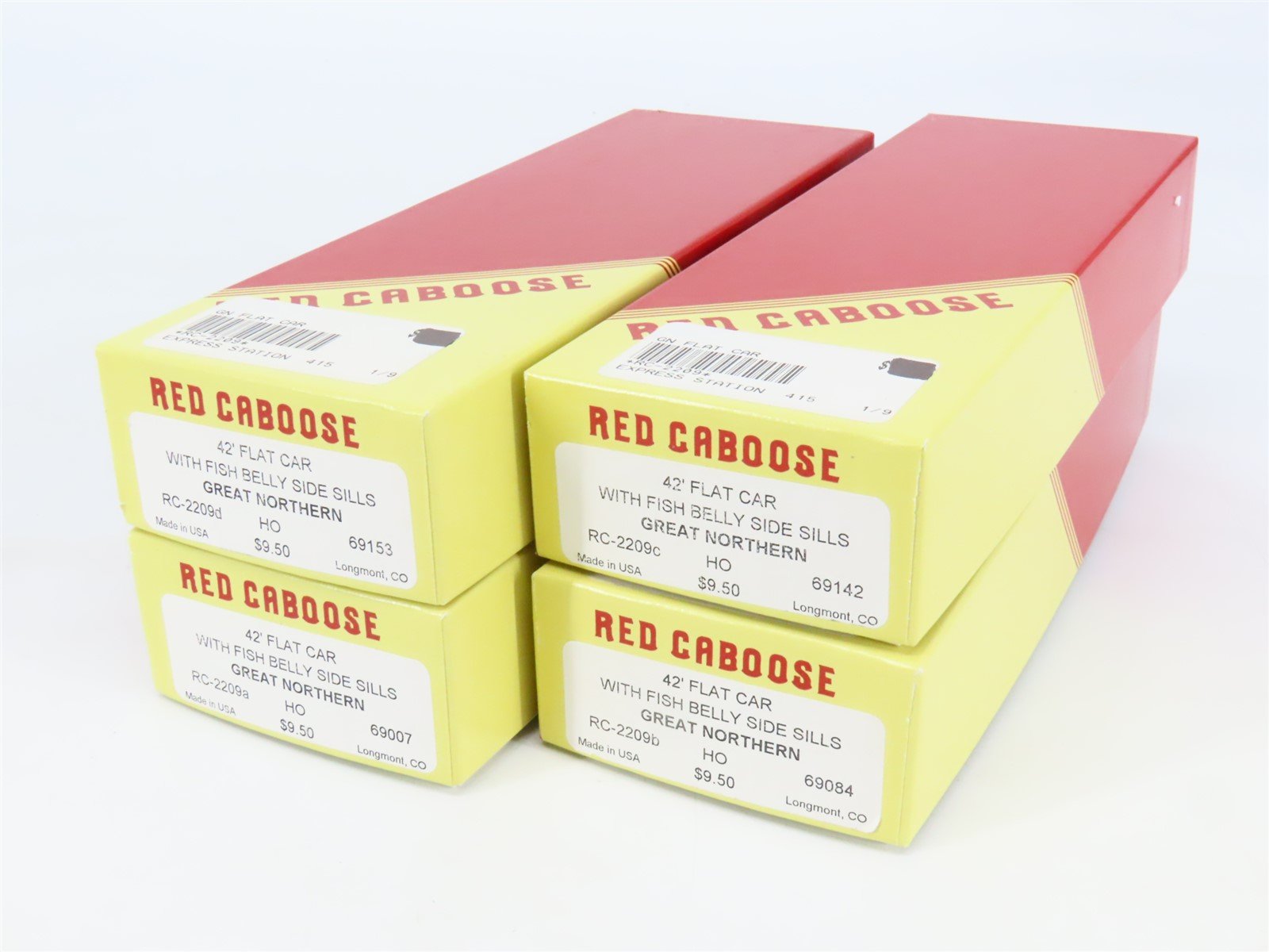 LOT of 4 HO Scale Red Caboose GN Great Northern 42' Fishbelly Flatcar Kits