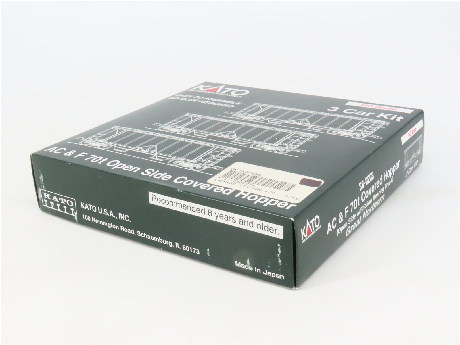 HO Scale Kato 38-0203 GN Great Northern AC&F 70t Covered Hopper 3-Car Kit