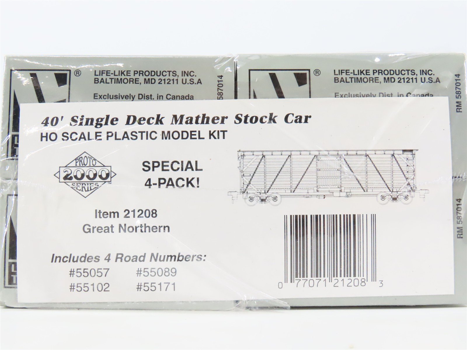 HO Scale Proto 2000 21208 GN Great Northern 40' Stock/Cattle 4-Car Kit
