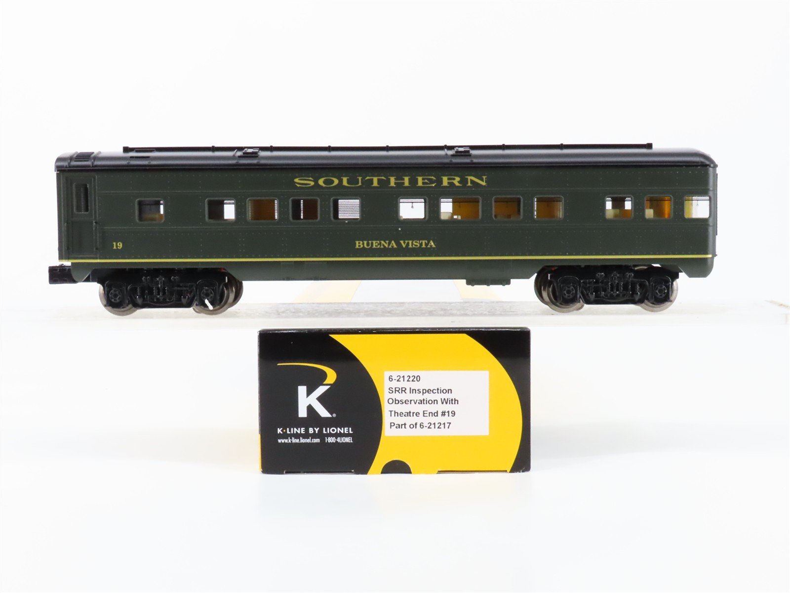 O Gauge 3-Rail K-Line 6-21220 SOU Theatre-End Inspection Observation Passenger