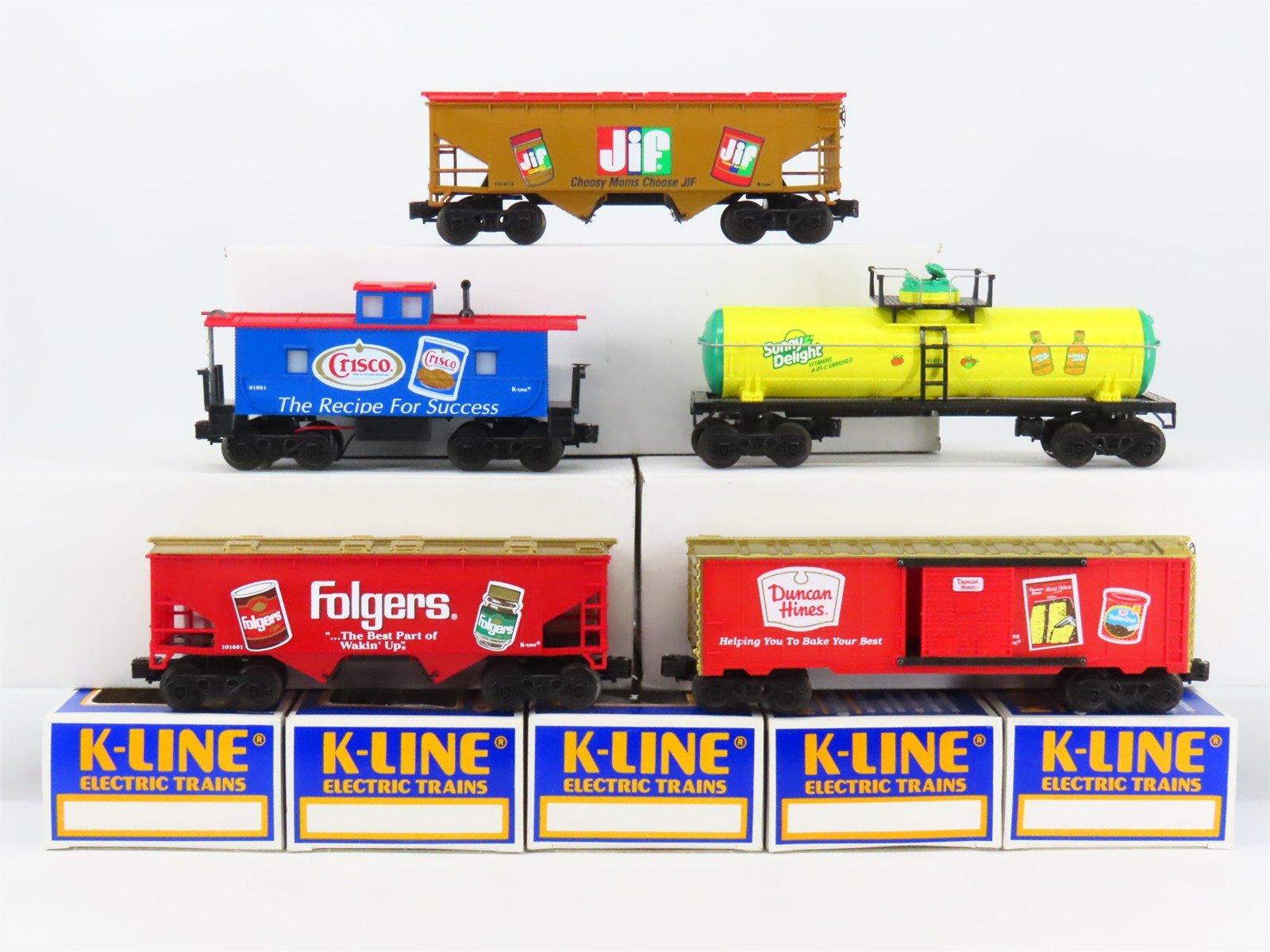 O 3-Rail K-Line JIF, Crisco, Folgers, Duncan Hines, Sunny Delight Freight Set