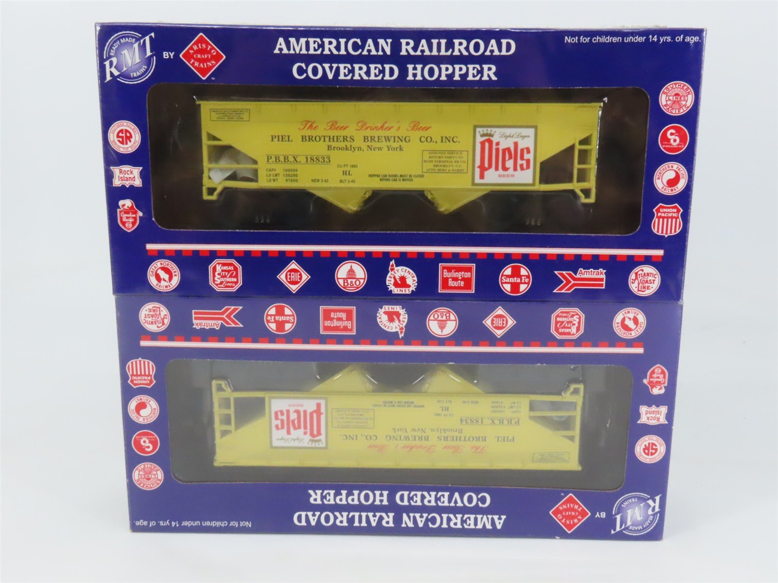 O 3-Rail Aristo-Craft RMT 96388 PBBX Piels Beer 2-Bay Hopper 2-Car Pack SEALED