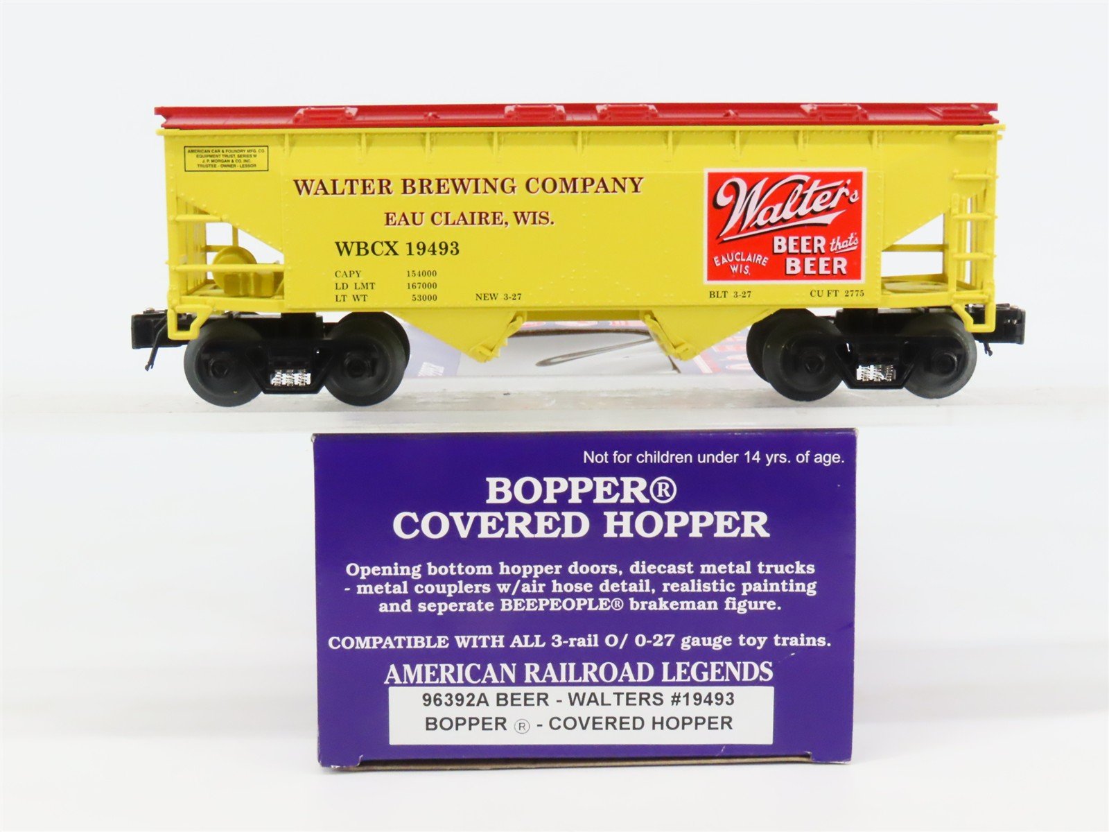 O Gauge 3-Rail Aristo-Craft RMT 96392A WBCX Walters Beer 2-Bay Hopper #19493