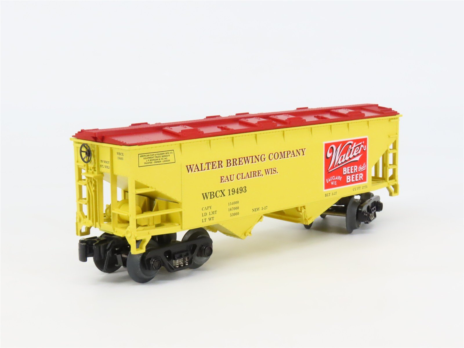 O Gauge 3-Rail Aristo-Craft RMT 96392A WBCX Walters Beer 2-Bay Hopper #19493