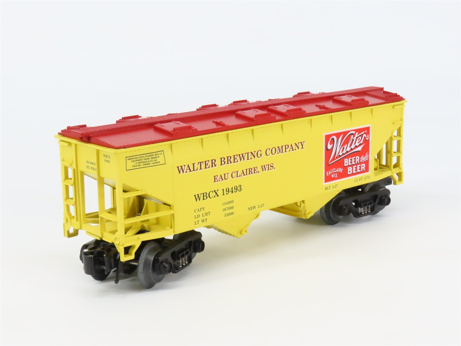 O Gauge 3-Rail Aristo-Craft RMT 96392A WBCX Walters Beer 2-Bay Hopper #19493