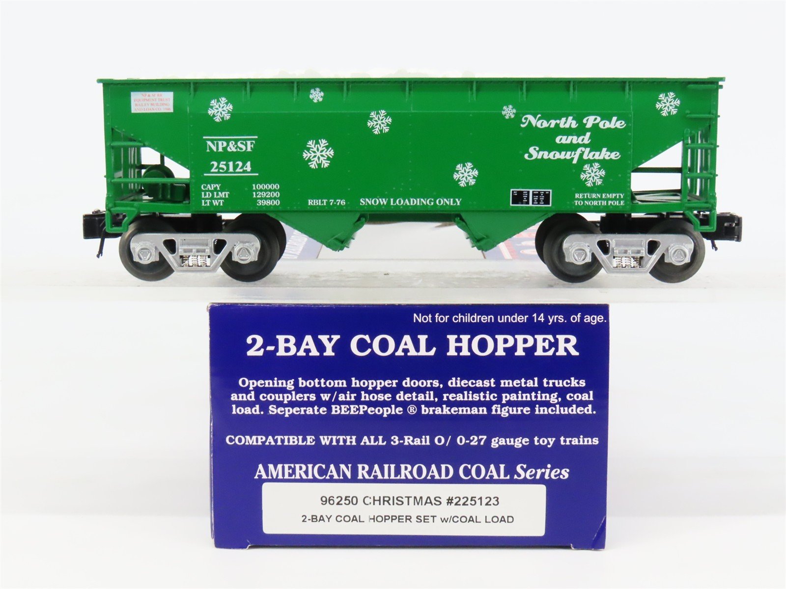O Gauge 3-Rail Aristo-Craft 96250 NP&SF Christmas 2-Bay Hopper Car #23124 wLoad
