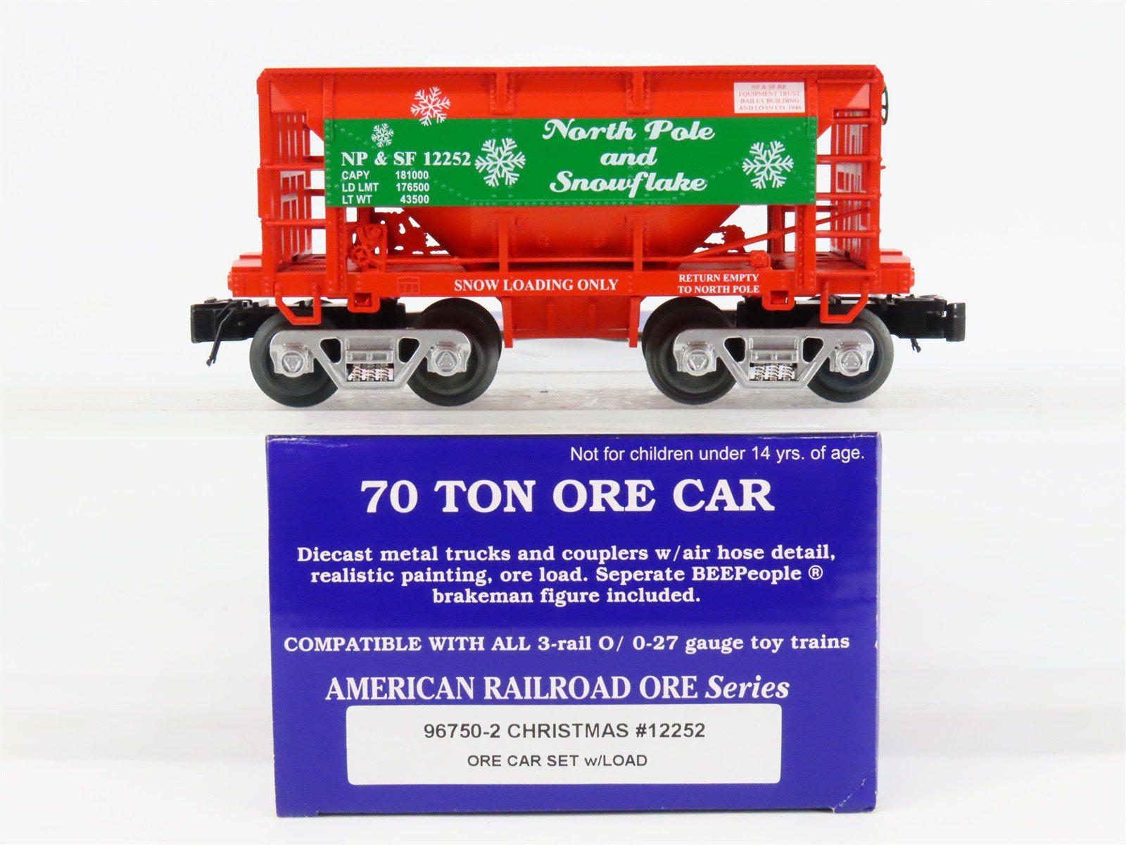 O Gauge 3-Rail Ariso-Craft 96750-2 NP&SF Christmas 70-Ton Ore Car #12252 wLoad