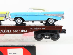 O 3-Rail K-Line K661-1894 PRR Pennsylvania Flatcar #6611894 w2 57' Chevy Cars