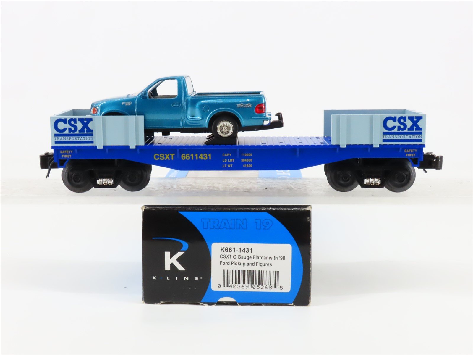 O 3-Rail K-Line K661-1431 CSXT Railway Flatcar #6611431 wTruck & Figures