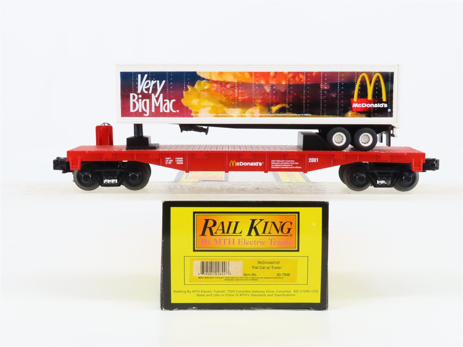 O Gauge 3-Rail MTH Rail King 30-7696 McDonalds Flatcar #2001 w/Trailer