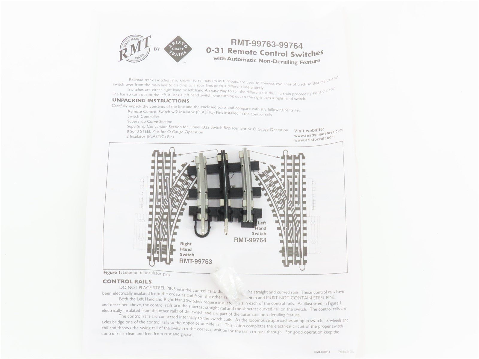 O Gauge 3-Rail Aristo RMT-99764 O31 Remote Switch Lefthand Track Piece