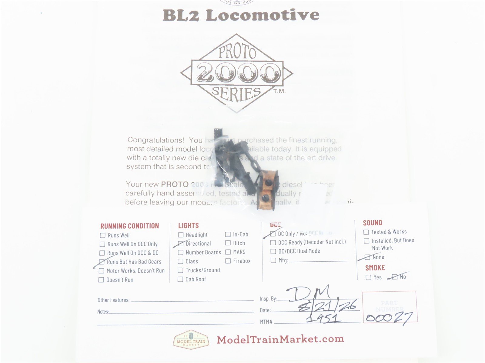 HO Scale Proto 2000 8354 B&M Boston & Maine EMD BL2 Diesel #1553 - BAD GEARS