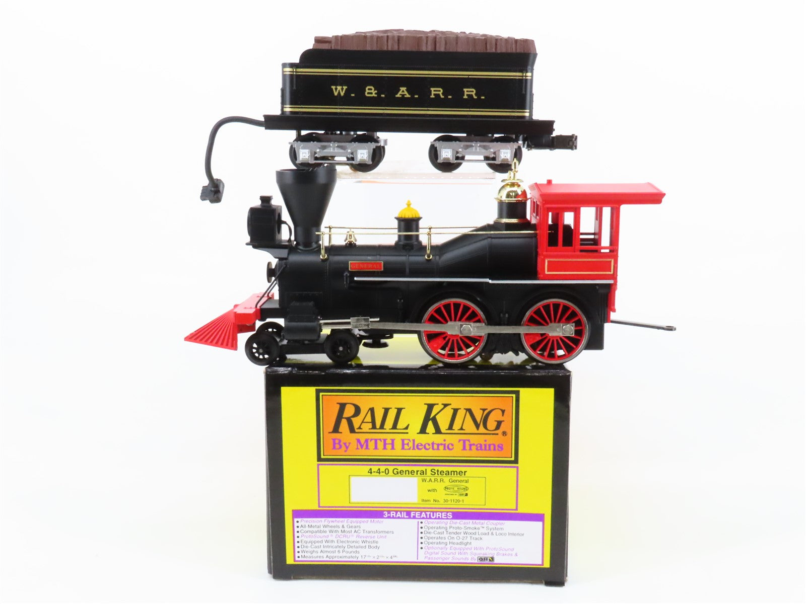 O27 Gauge 3-Rail MTH RailKing 30-1120-1 W&ARR 4-4-0 General Steam #3 w/ Sound