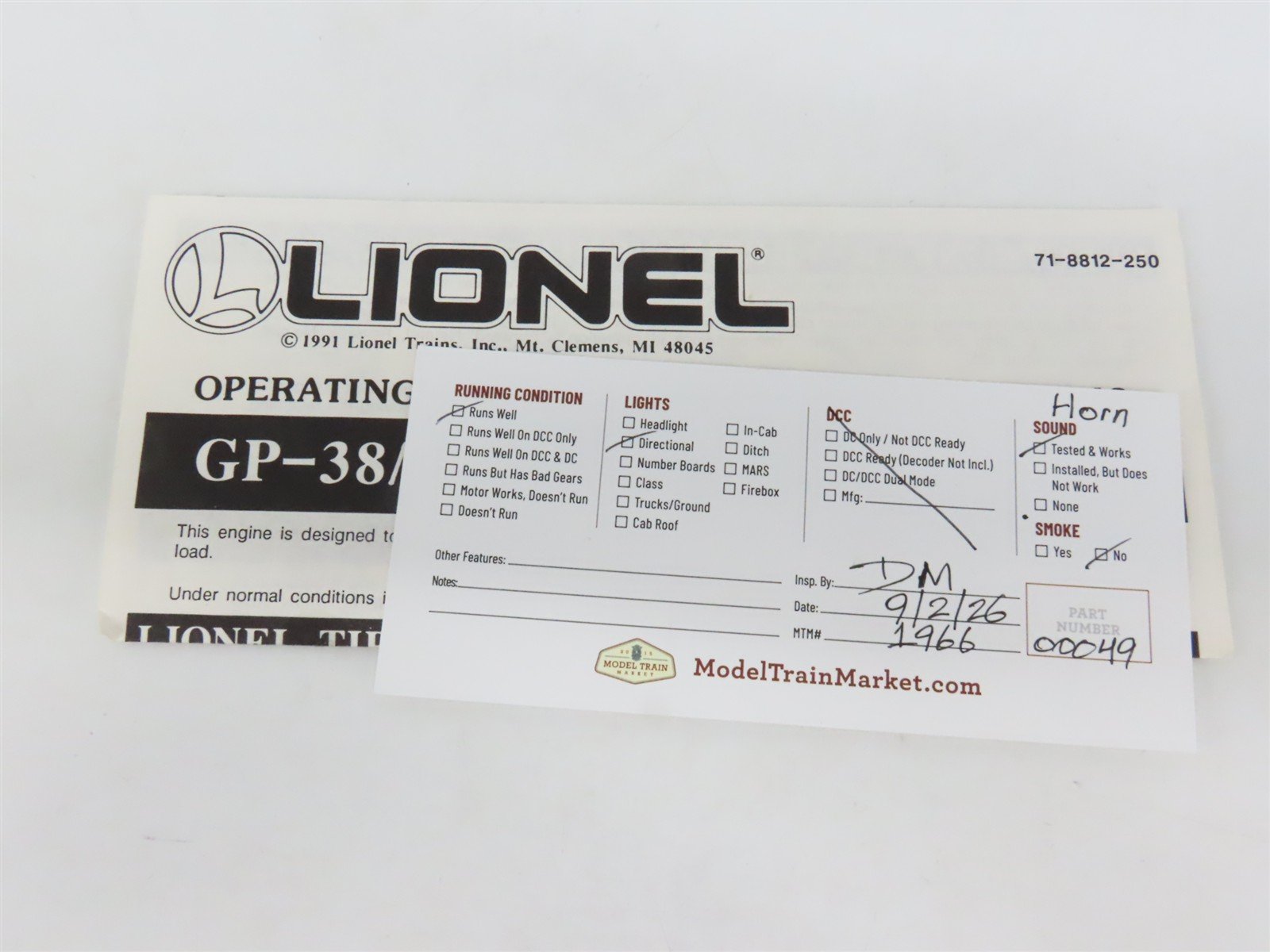 O27 Gauge 3-Rail Lionel 6-18818 LRRC Railroad Club 1992 GP38 Diesel Locomotive