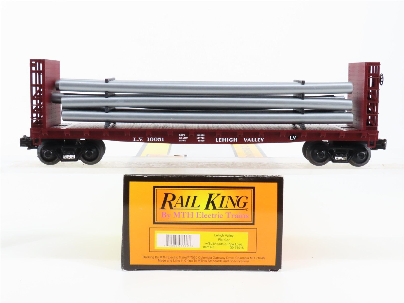 O Scale MTH 30-76015 LV Lehigh Valley Bulkhead Flat Car 10051 RTR