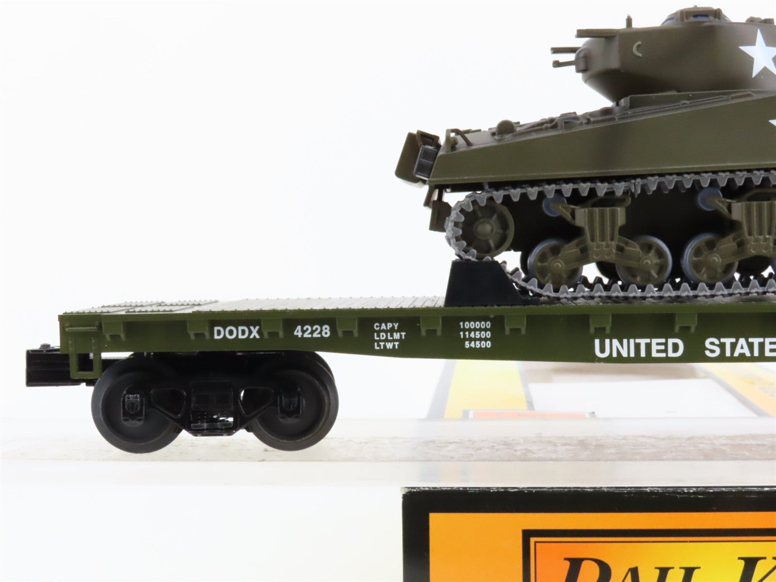O Scale MTH 30-7093B DODX United States Army Flat Car w/ Sherman Tank 4228 RTR