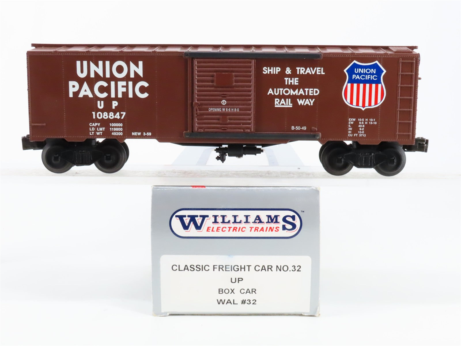 O Scale Williams WAL#32 UP Union Pacific Box Car 108847 RTR