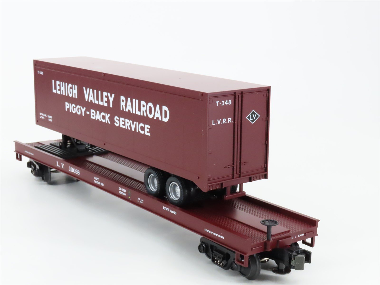 O Gauge 3-Rail MTH 20-90030C LV Lehigh Valley Flat Car #10038 w/ 40' Trailer