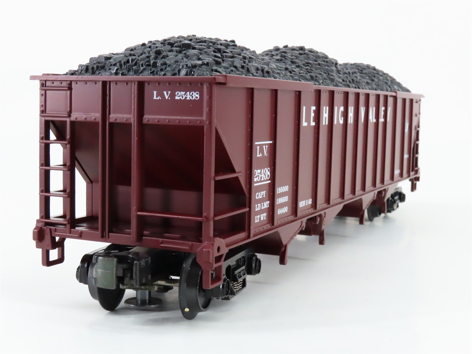 O Gauge 3-Rail MTH 20-90030E LV Lehigh Valley 4-Bay Hopper #25438 w/ Coal Load