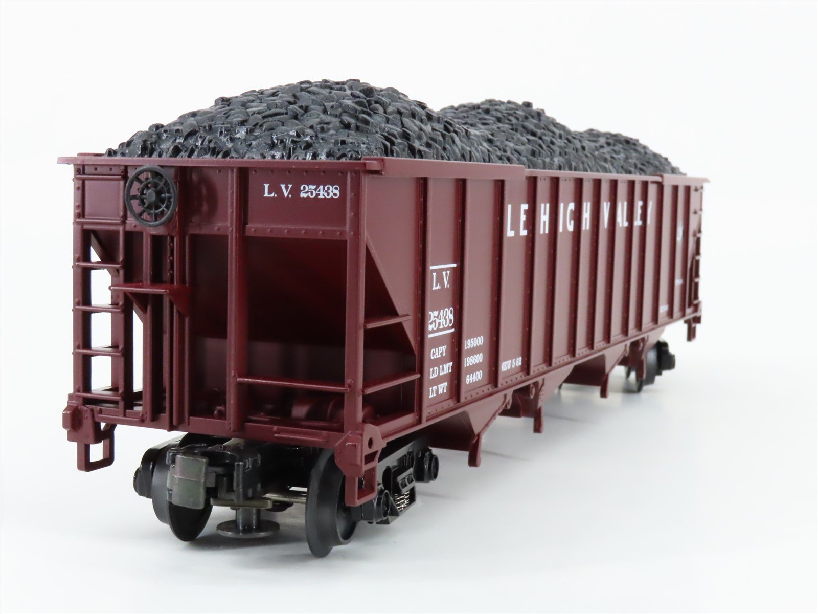O Gauge 3-Rail MTH 20-90030E LV Lehigh Valley 4-Bay Hopper #25438 w/ Coal Load