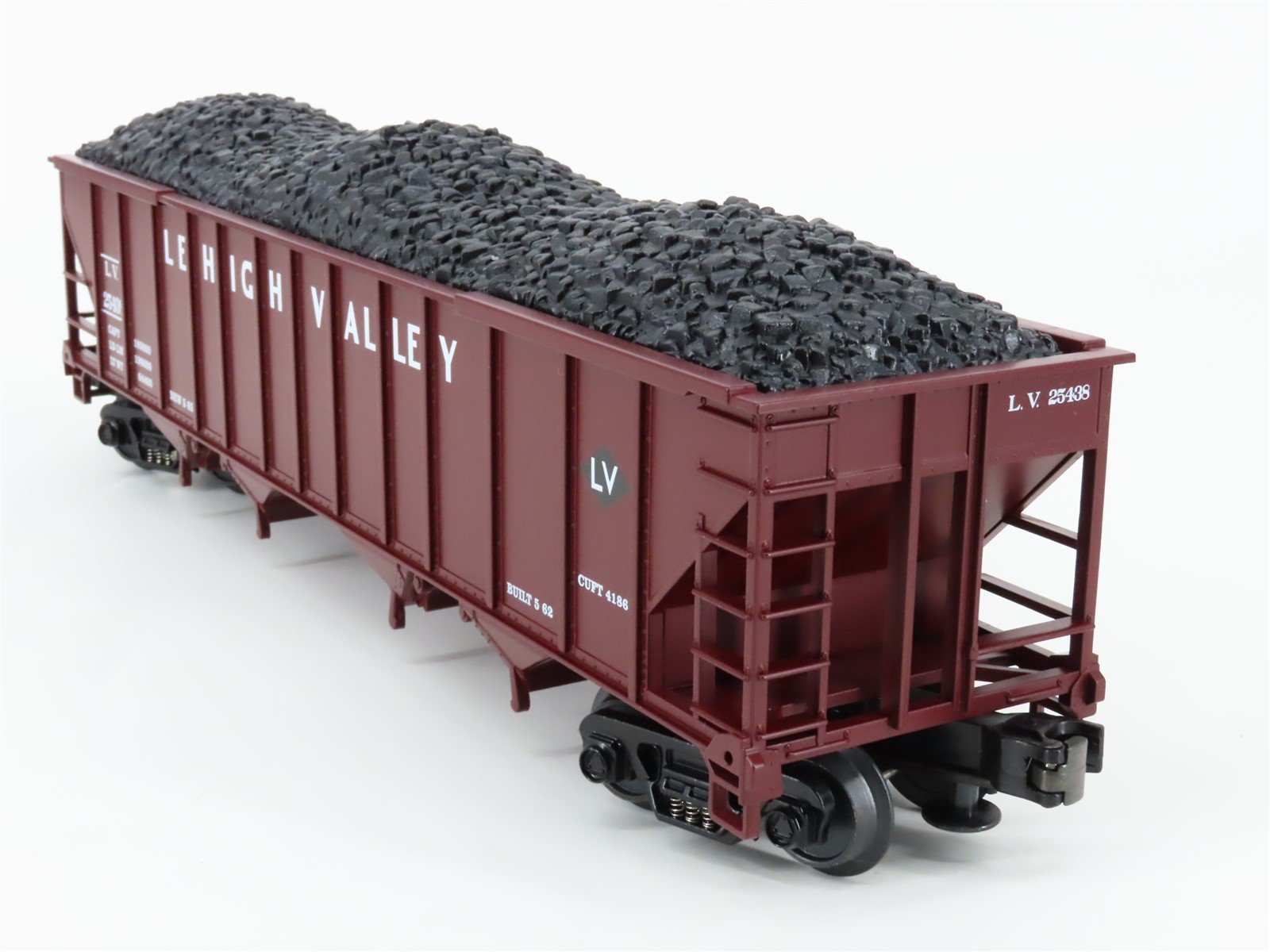 O Gauge 3-Rail MTH 20-90030E LV Lehigh Valley 4-Bay Hopper #25438 w/ Coal Load
