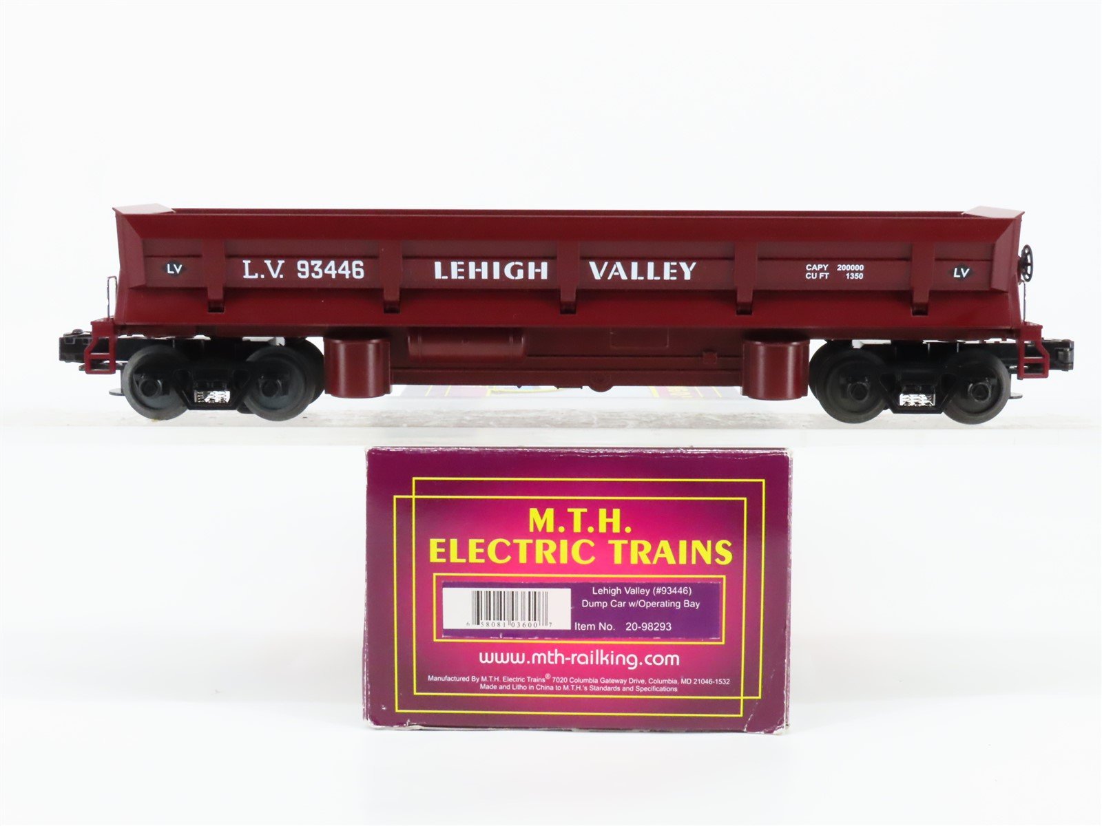 O Gauge 3-Rail MTH 20-98293 LV Lehigh Valley Dump Car #93446 w/ Operating Bay