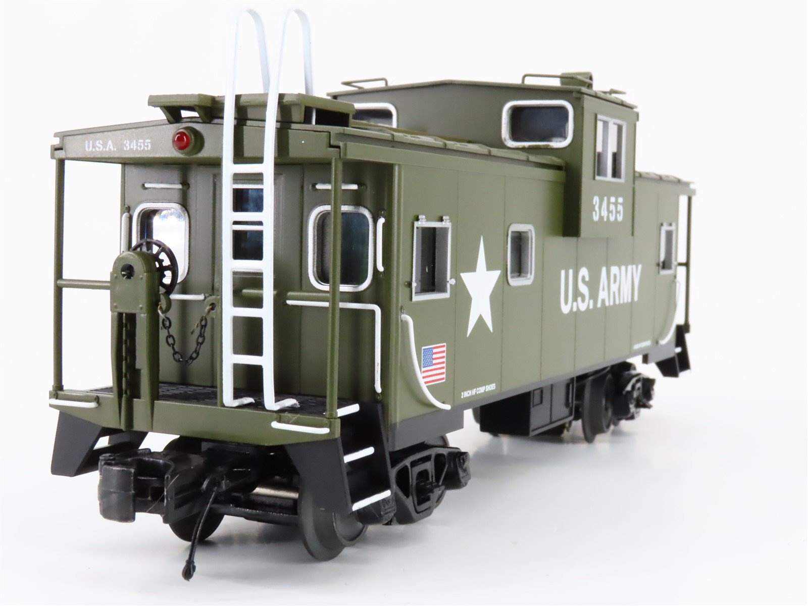 O Gauge 3-Rail MTH 20-91624 US Army Extended Vision Caboose #3455 - Lighted