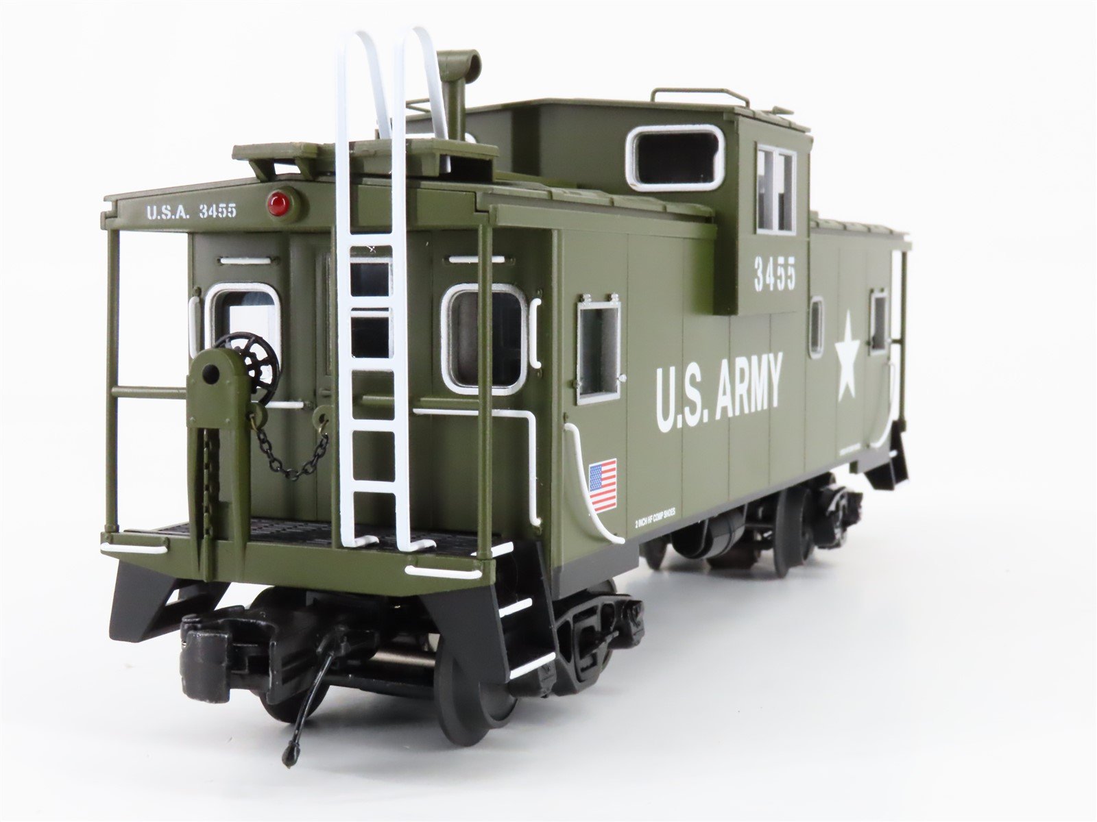 O Gauge 3-Rail MTH 20-91624 US Army Extended Vision Caboose #3455 - Lighted