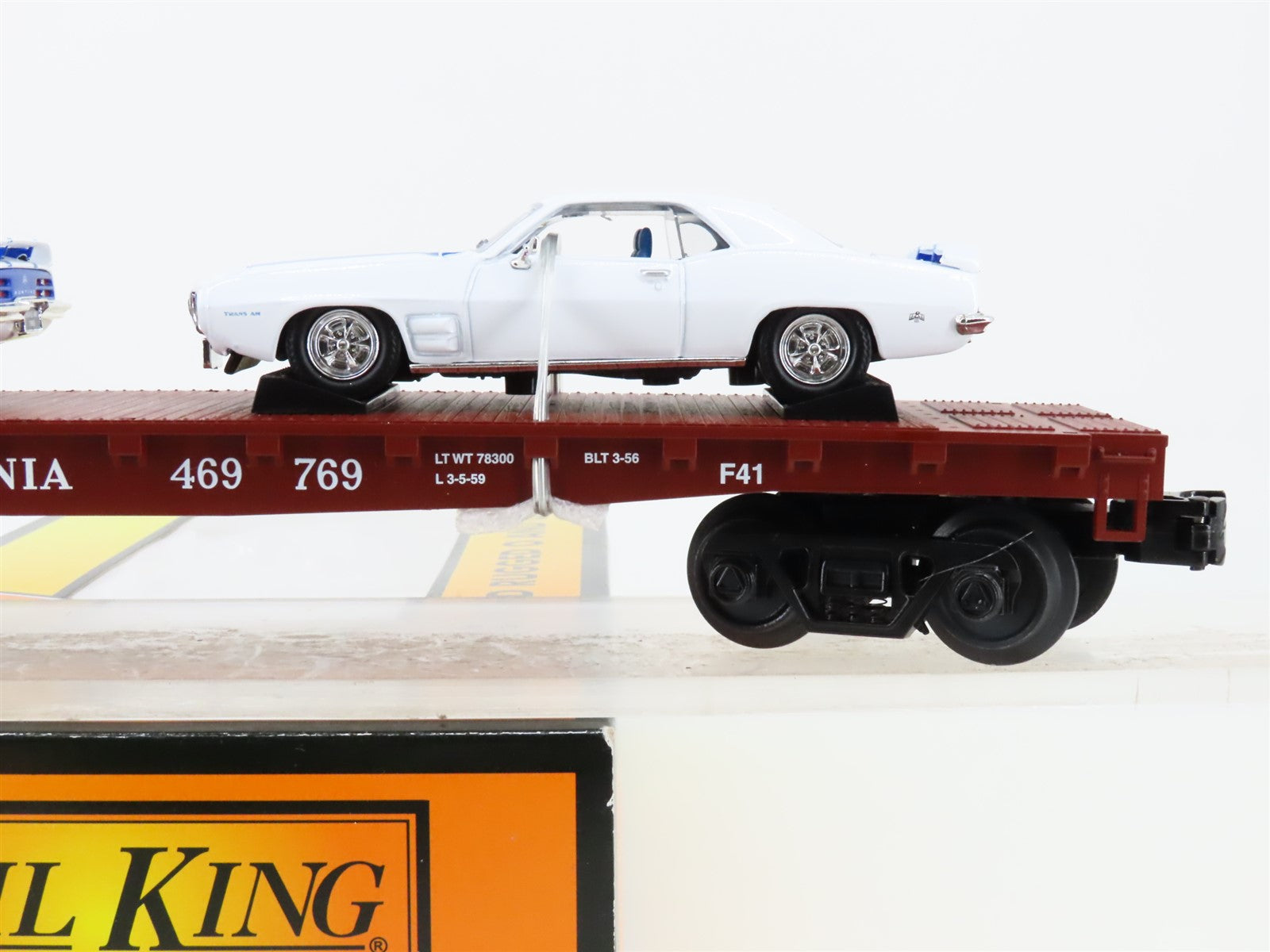 O Gauge 3-Rail MTH Rail King 30-76724 PRR Pennsylvania Flat Car w/ Pontiac Cars