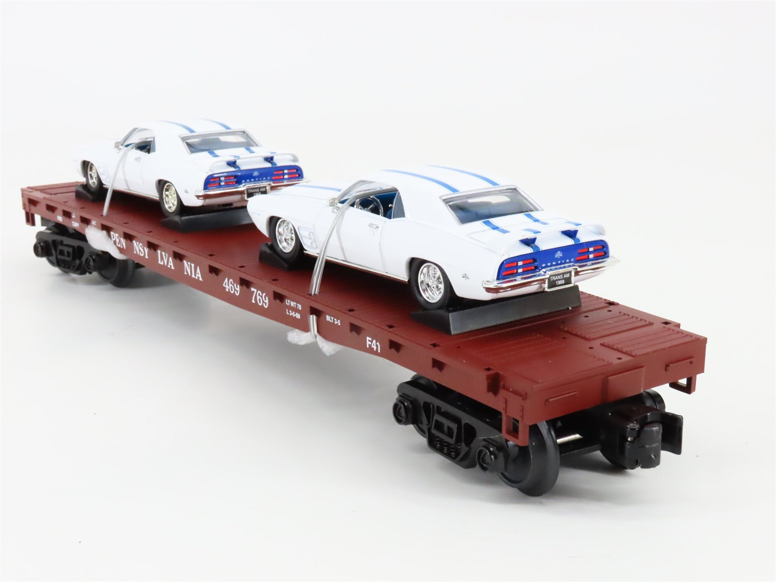 O Gauge 3-Rail MTH Rail King 30-76724 PRR Pennsylvania Flat Car w/ Pontiac Cars