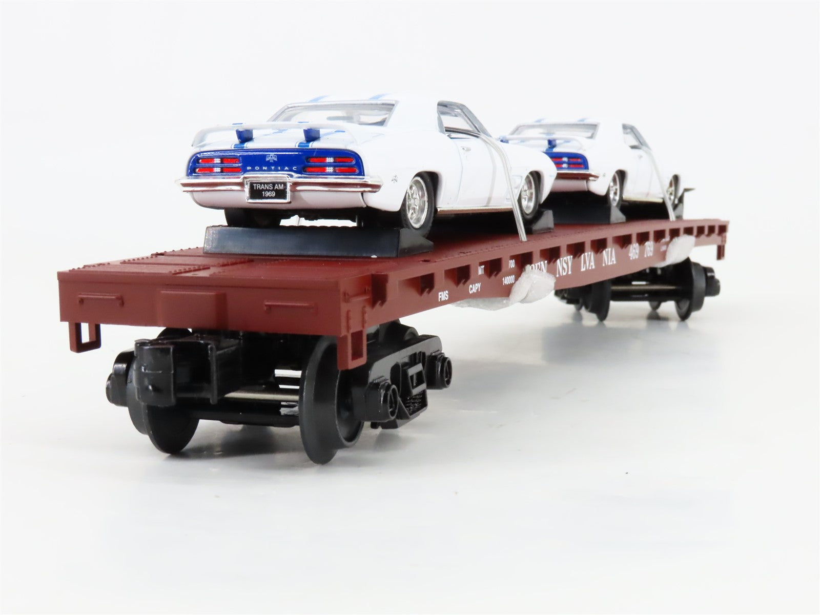 O Gauge 3-Rail MTH Rail King 30-76724 PRR Pennsylvania Flat Car w/ Pontiac Cars