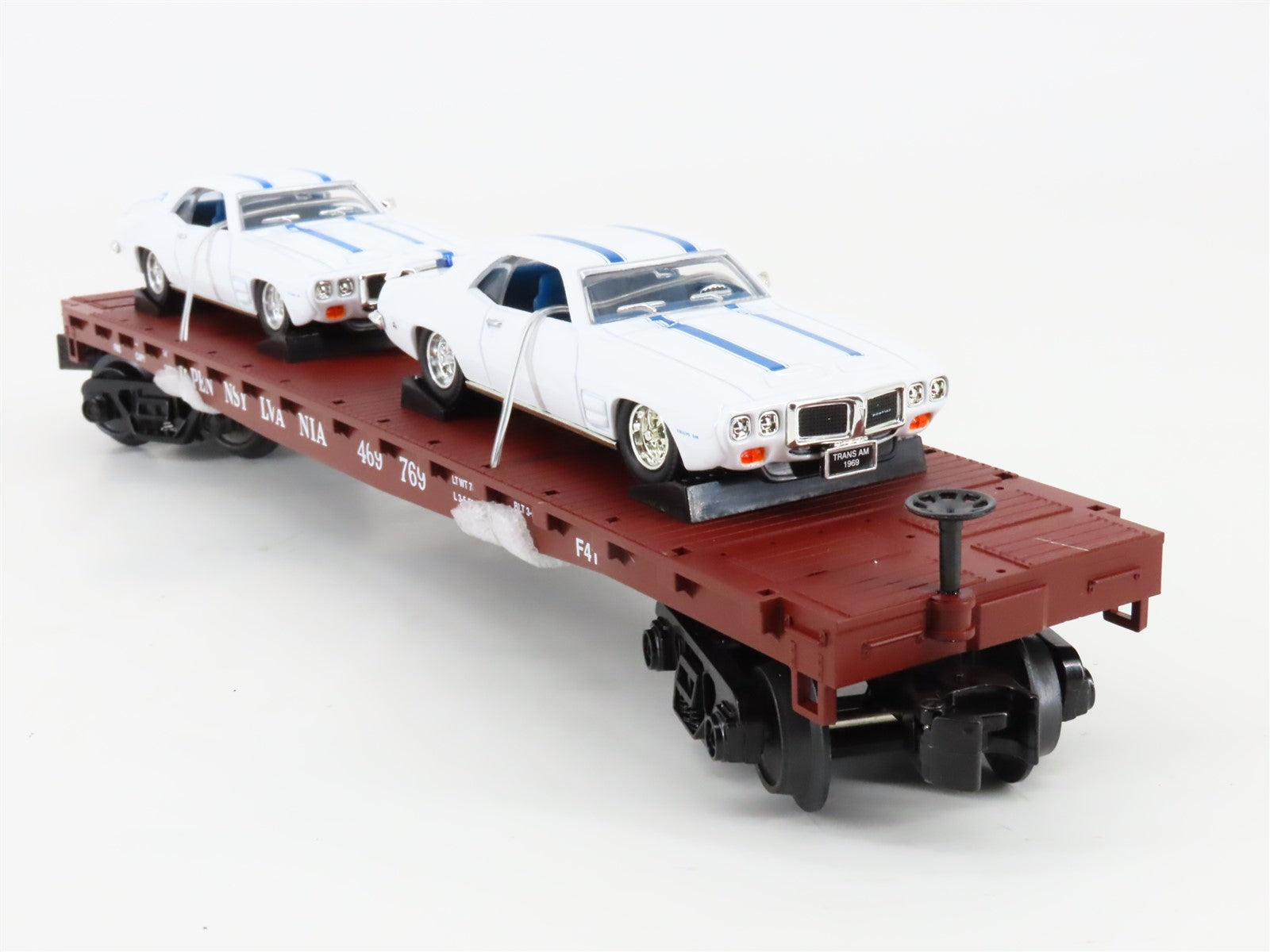 O Gauge 3-Rail MTH Rail King 30-76724 PRR Pennsylvania Flat Car w/ Pontiac Cars