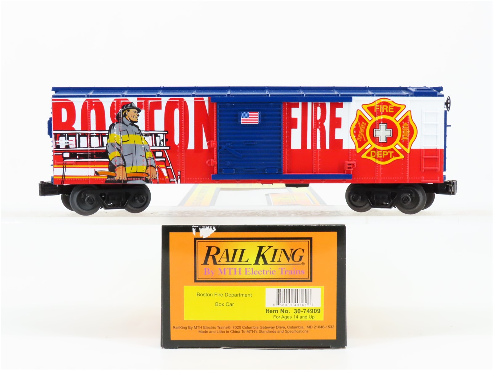 O Gauge 3-Rail MTH Rail King 30-74909 Boston Fire Department Single Door Box Car