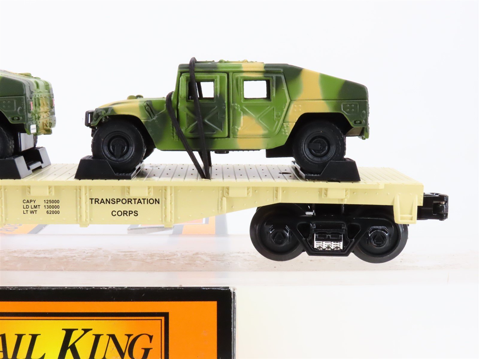 O Gauge 3-Rail MTH Rail King 30-76036 DODX US Army Flat Car #40608 w/ 2 Humvees