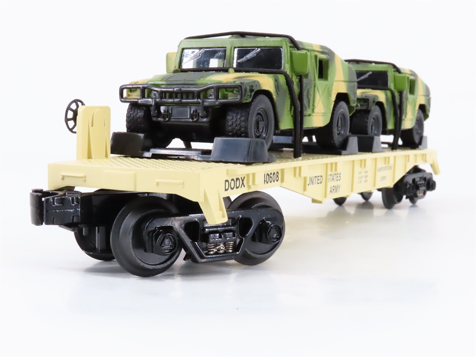 O Gauge 3-Rail MTH Rail King 30-76036 DODX US Army Flat Car #40608 w/ 2 Humvees