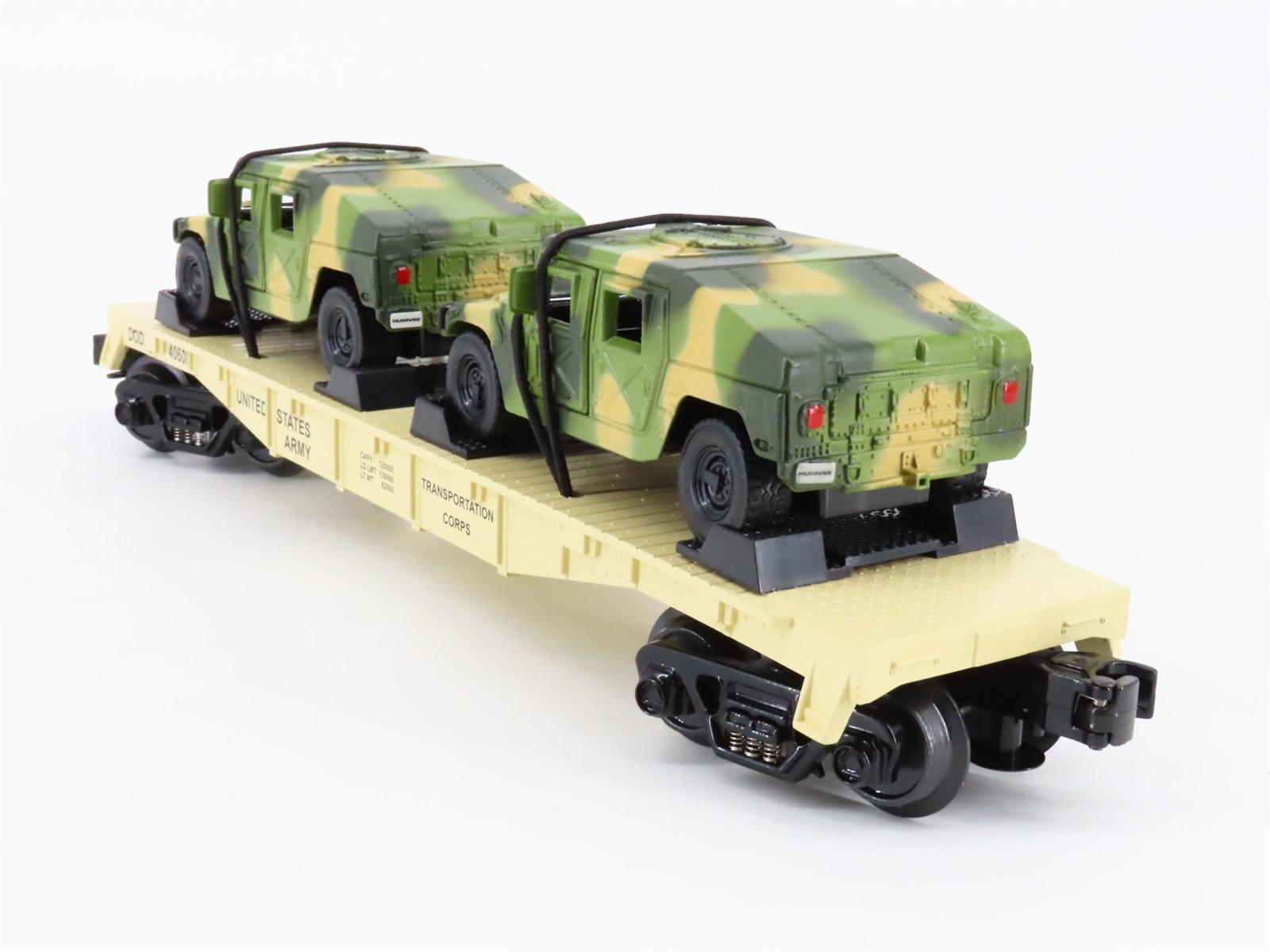 O Gauge 3-Rail MTH Rail King 30-76036 DODX US Army Flat Car #40608 w/ 2 Humvees