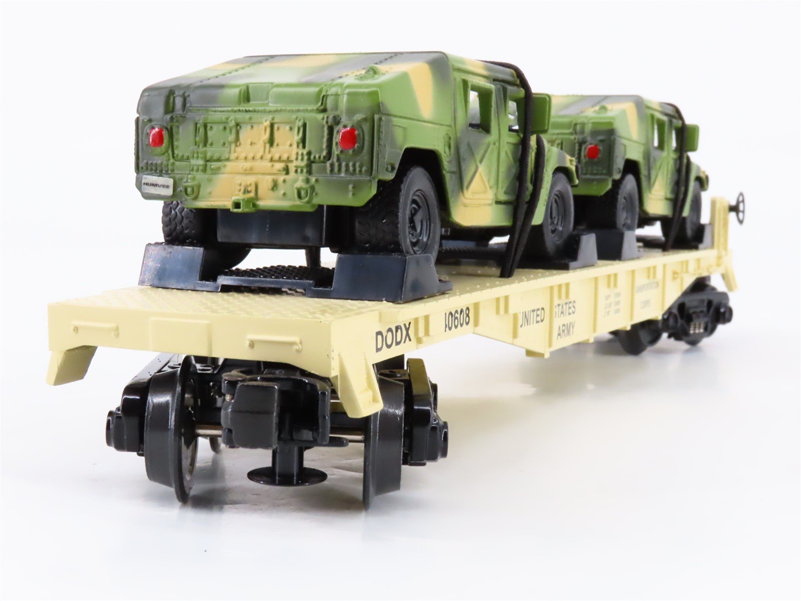 O Gauge 3-Rail MTH Rail King 30-76036 DODX US Army Flat Car #40608 w/ 2 Humvees
