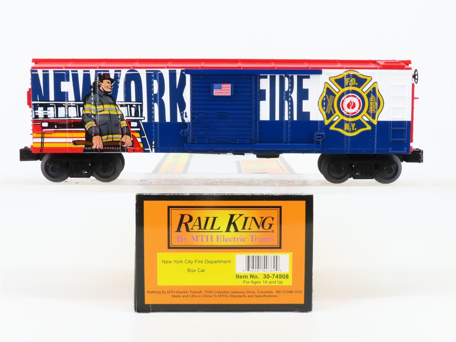 O Gauge 3-Rail MTH Rail King 30-74908 New York City Fire Department Box Car