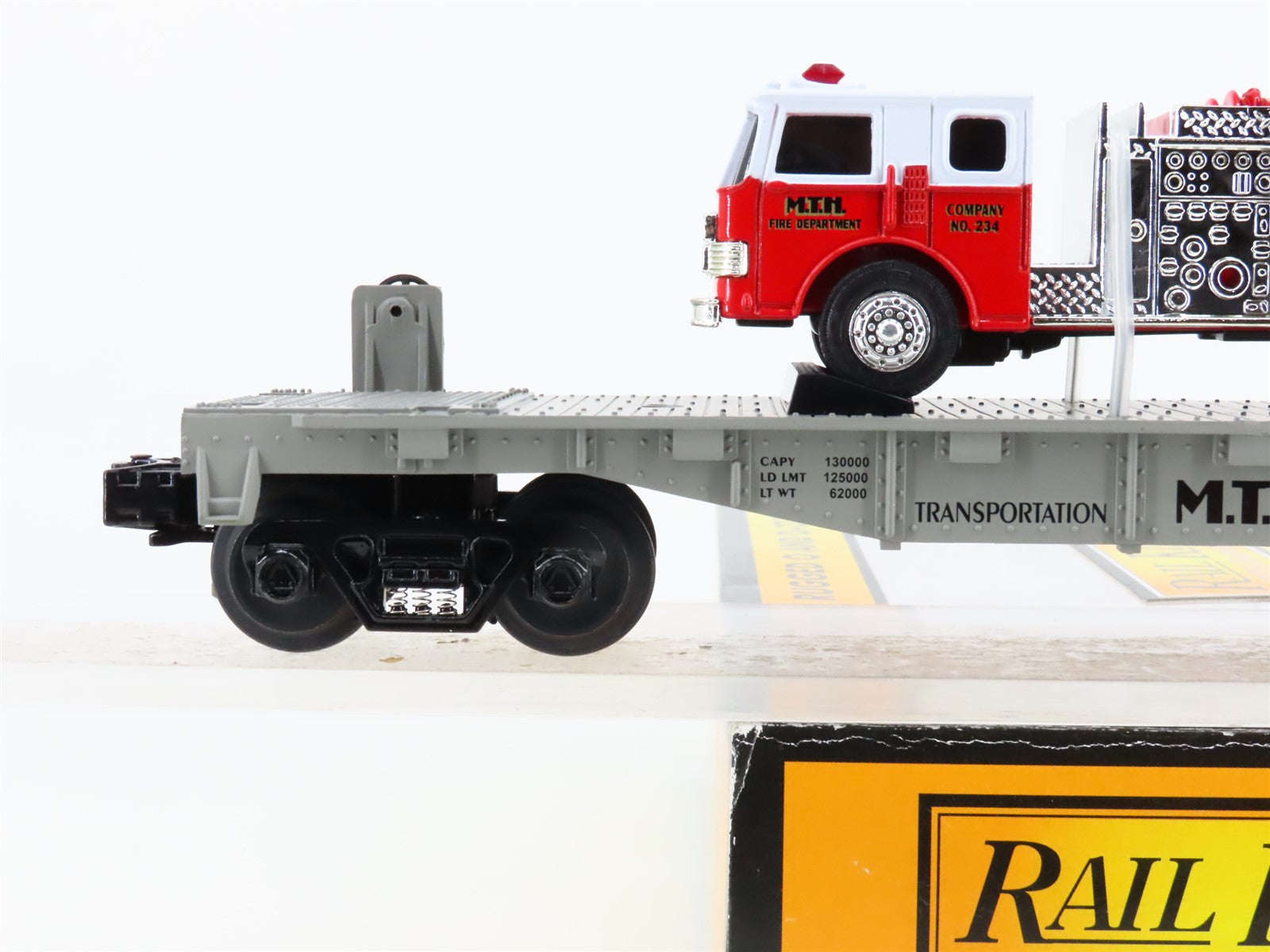 O Gauge 3-Rail MTH Rail King 30-7629 Transportation Flat Car #1979 w/ Fire Truck