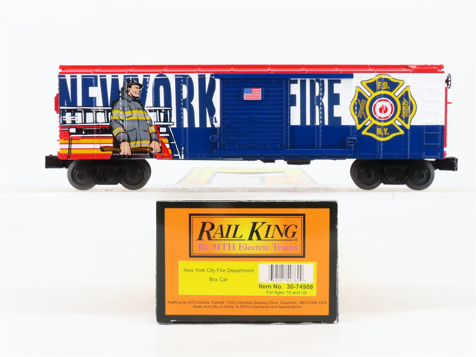 O Gauge 3-Rail MTH Rail King 30-74908 New York City Fire Department Box Car