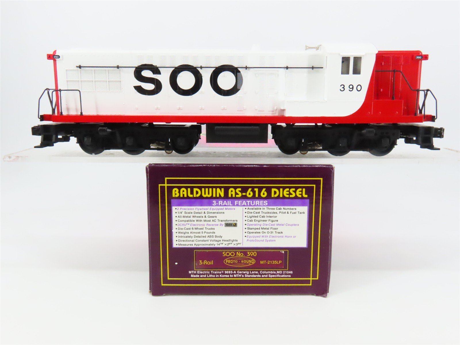 O Gauge 3-Rail MTH MT-2135LP SOO Line Baldwin AS-616 Diesel #390 w/ Sound