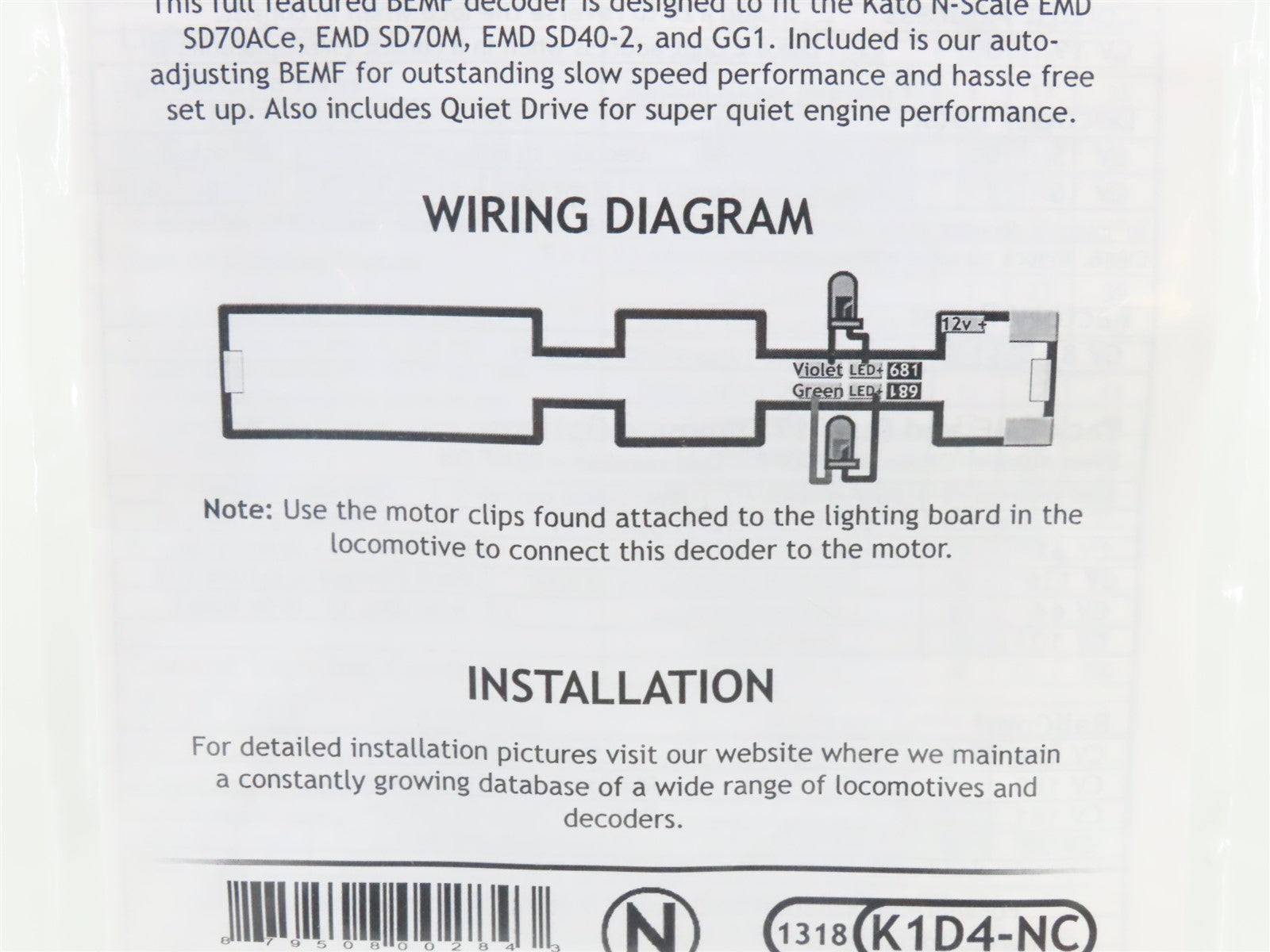 TCS 1318 K1D4-NC 4-Function Drop-in DCC Mobile Decoder for KATO N Scale