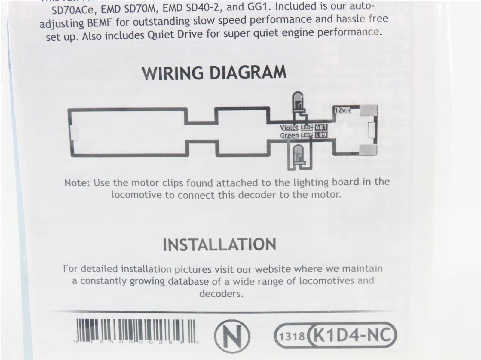 TCS 1318 K1D4-NC 4-Function Drop-in DCC Mobile Decoder for KATO N Scale