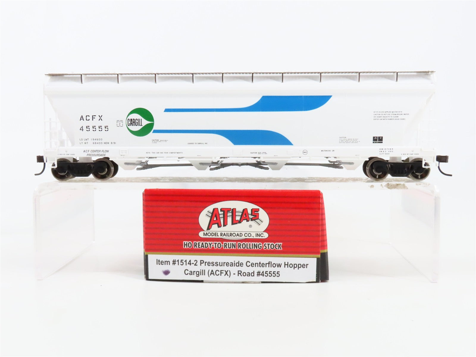 HO Scale Atlas 1514-2 ACFX Cargill Pressureaide Centerflow Hopper 45555 RTR